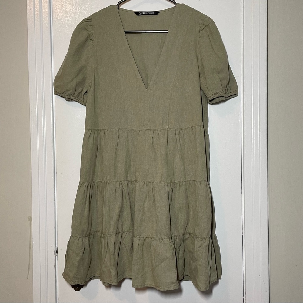 ZARA Linen Blend Tiered Dress size M - Picture 4 of 9